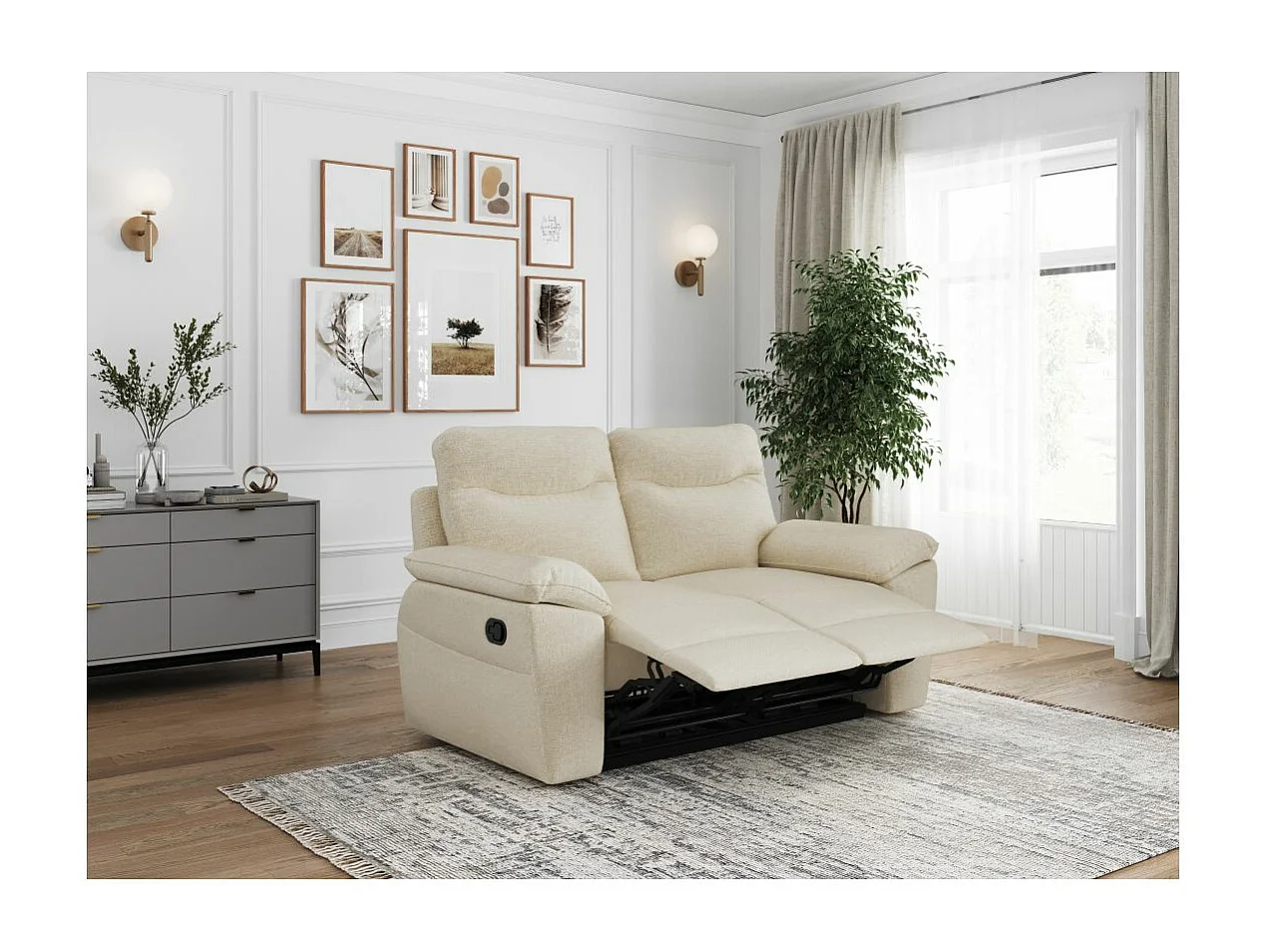 Canapé de relaxation manuel Ross 2 places en tissu - Beige - L160 x P100 x H102cm - Loungitude