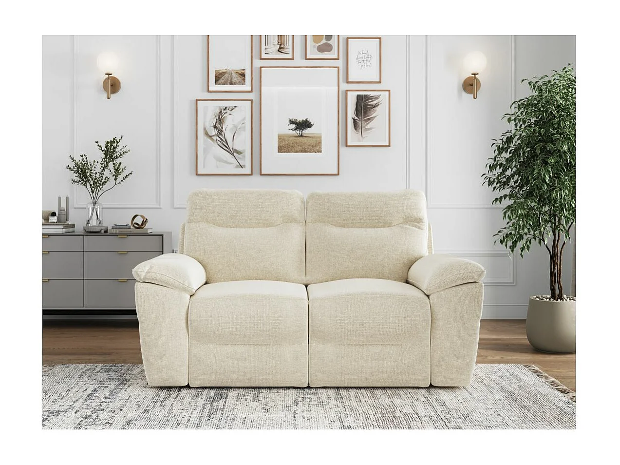 Canapé de relaxation manuel Ross 2 places en tissu - Beige - L160 x P100 x H102cm - Loungitude