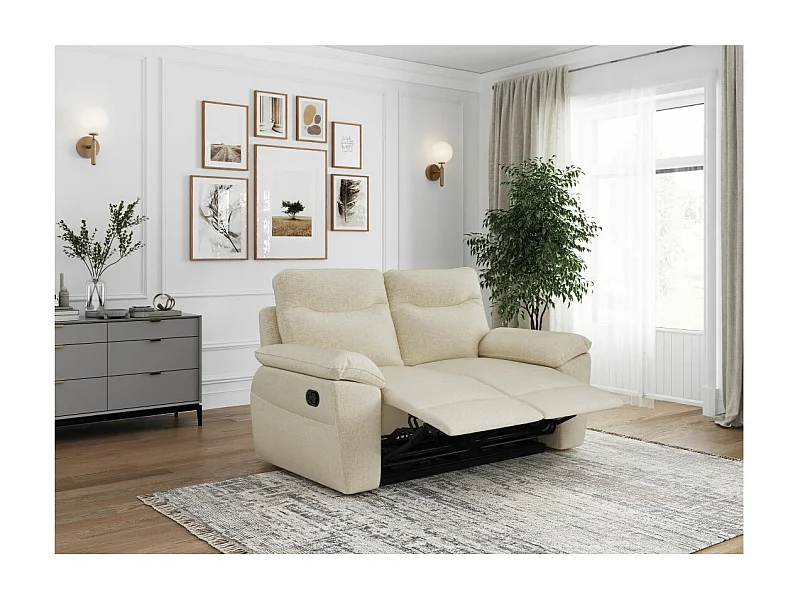Canapé de relaxation manuel Ross 2 places en tissu - Beige - L160 x P100 x H102cm - Loungitude