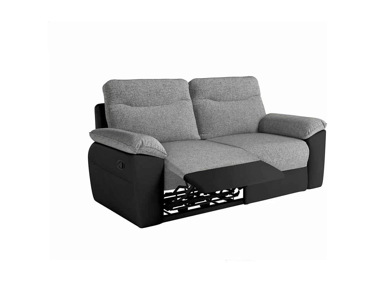Canapé de relaxation manuel Ross 3 places en tissu et simili - Noir/Gris - L200 x P100 x H102cm - Loungitude