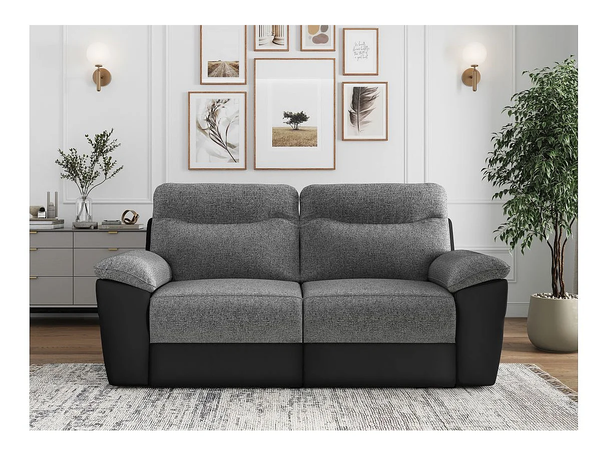 Canapé relax 3 places en simili cuir noir ROSS 200x100x102 cm