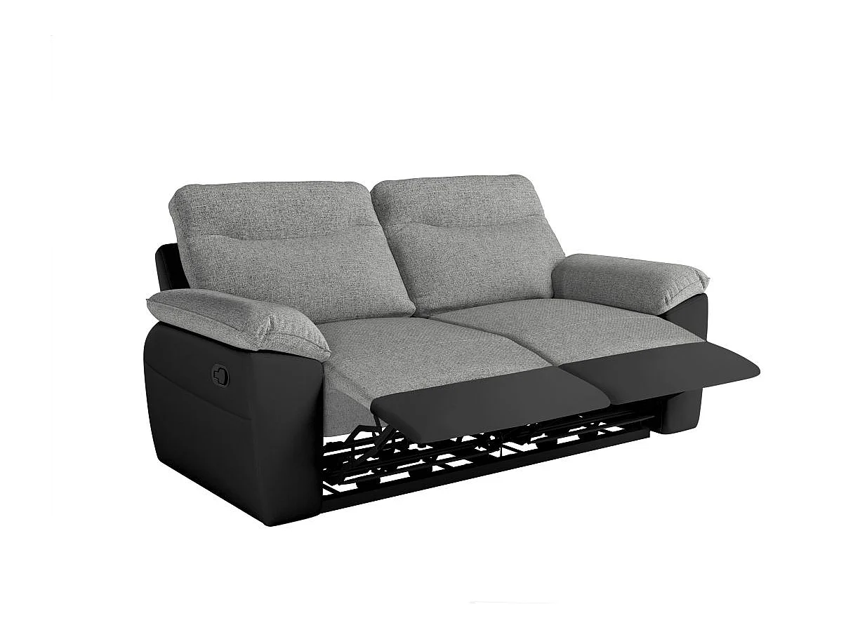 Canapé relax 3 places en simili cuir noir ROSS 200x100x102 cm