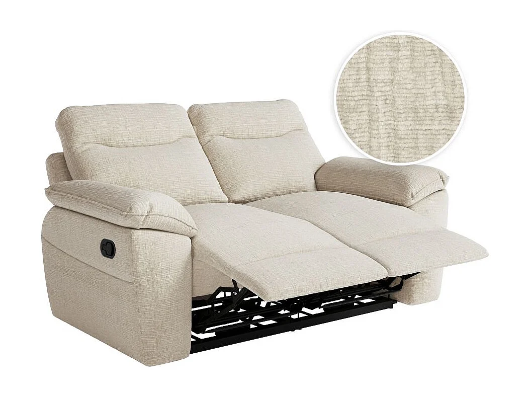 Canapé de relaxation manuel Ross 2 places en tissu texturé 3D - Beige - L160 x P100 x H102cm - Loungitude