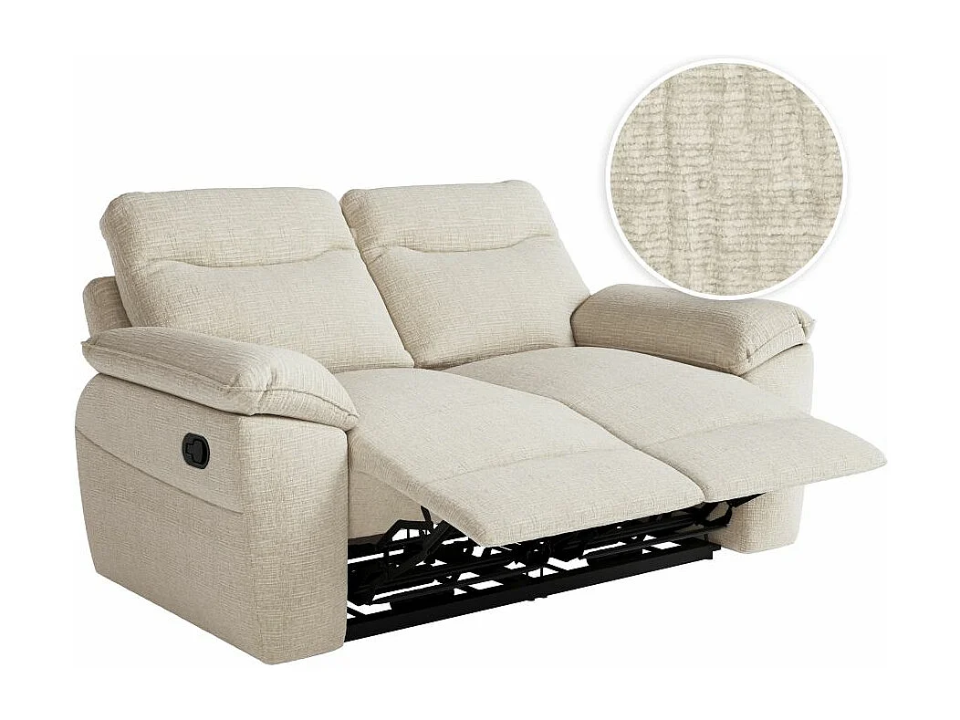 Canapé de relaxation manuel Ross 2 places en tissu texturé 3D - Beige - L160 x P100 x H102cm - Loungitude