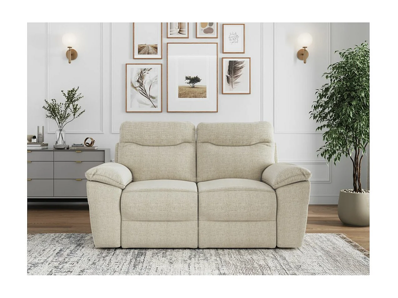 Canapé de relaxation manuel Ross 2 places en tissu texturé 3D - Beige - L160 x P100 x H102cm - Loungitude