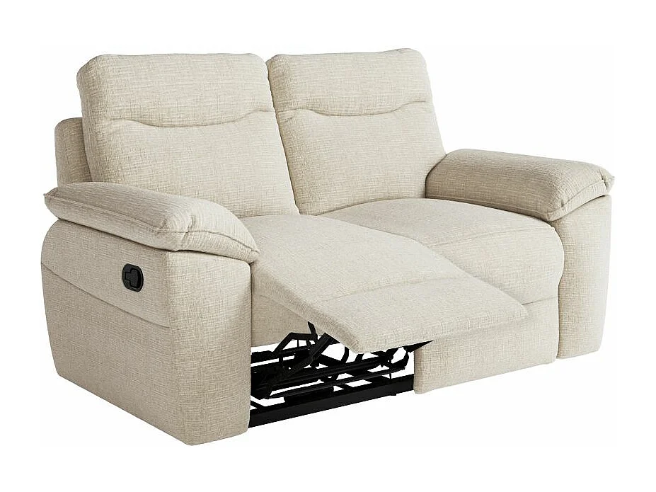 Canapé de relaxation manuel Ross 2 places en tissu texturé 3D - Beige - L160 x P100 x H102cm - Loungitude