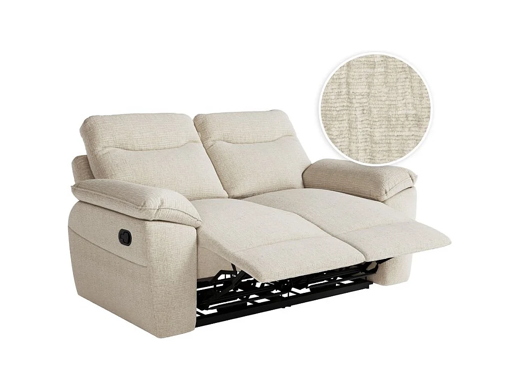 Canapé de relaxation manuel Ross 2 places en tissu texturé 3D - Beige - L160 x P100 x H102cm - Loungitude