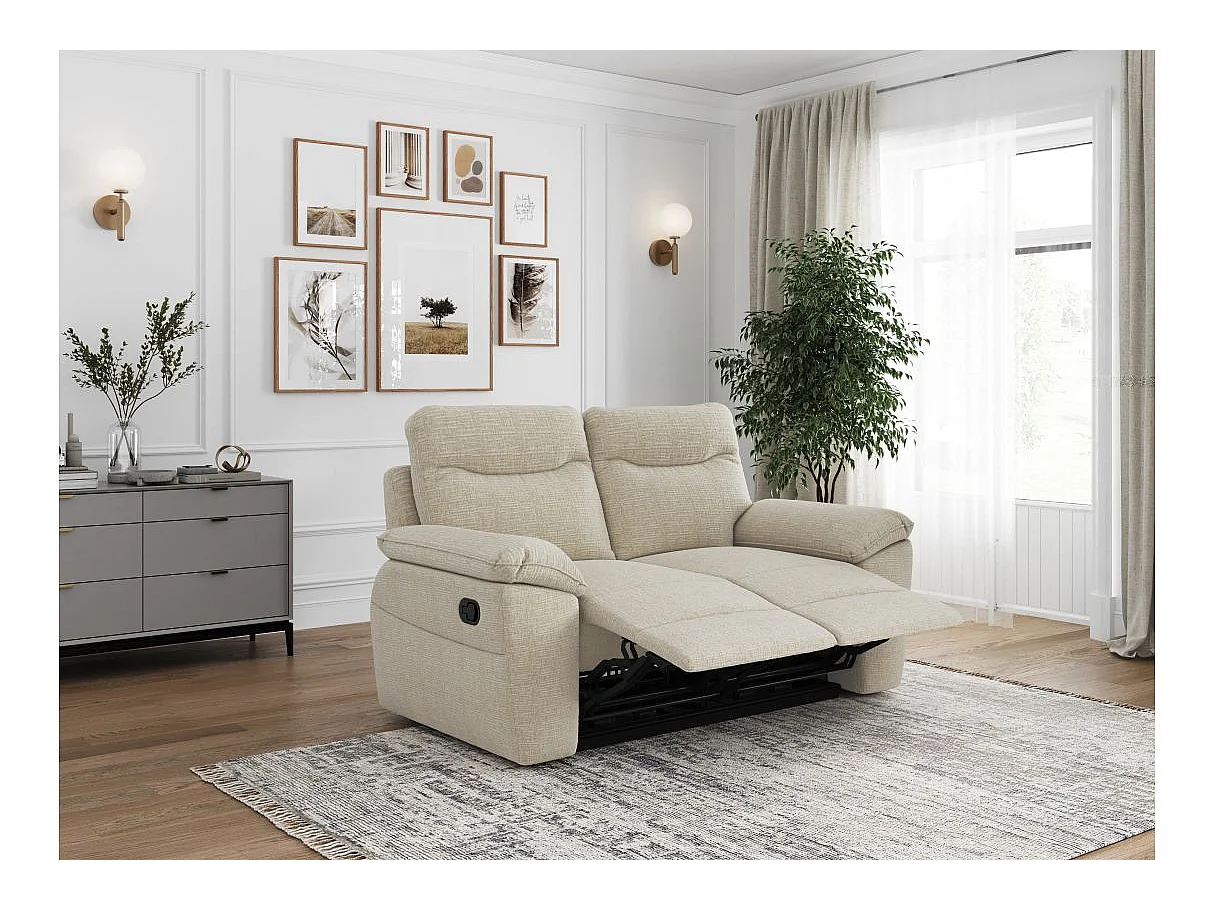 Canapé de relaxation manuel Ross 2 places en tissu texturé 3D - Beige - L160 x P100 x H102cm - Loungitude