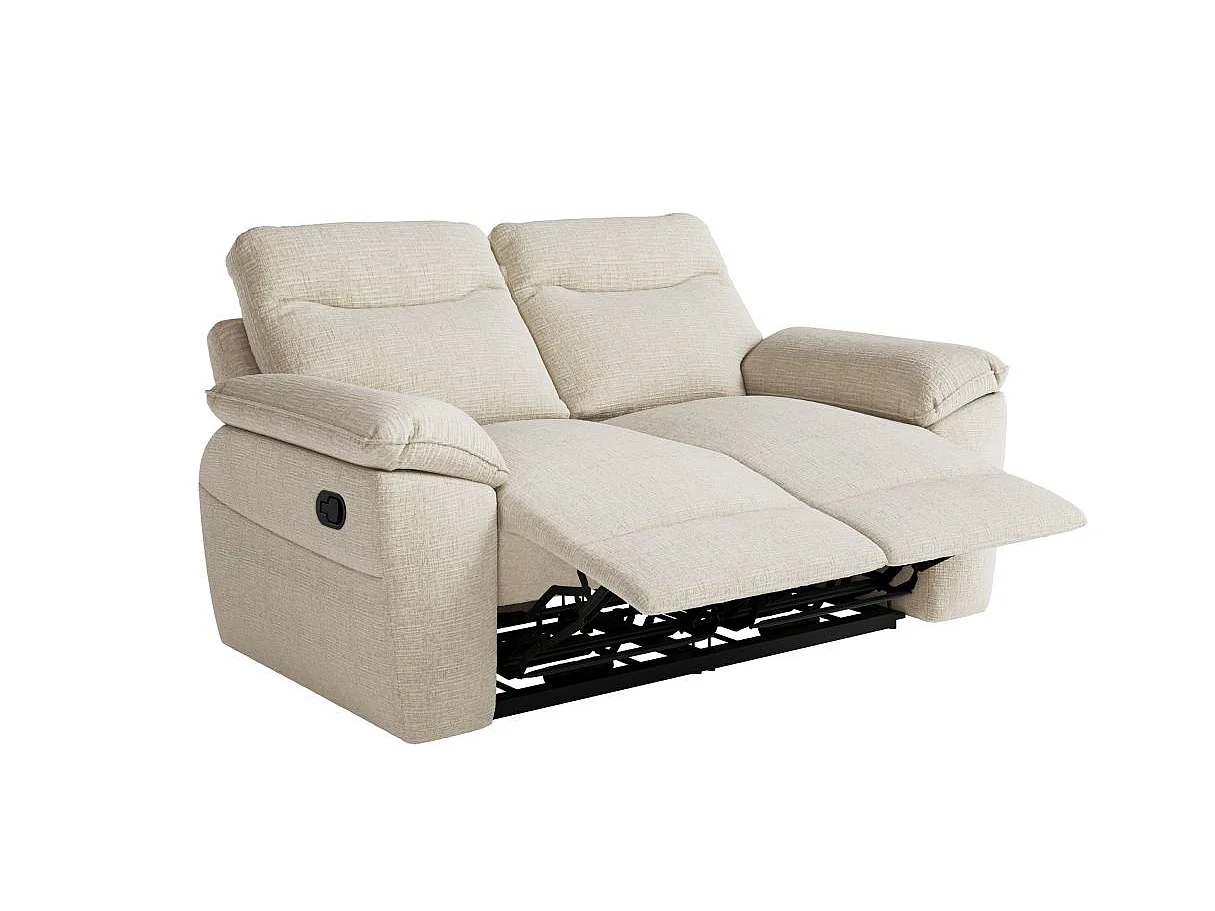 Canapé de relaxation manuel Ross 2 places en tissu texturé 3D - Beige - L160 x P100 x H102cm - Loungitude