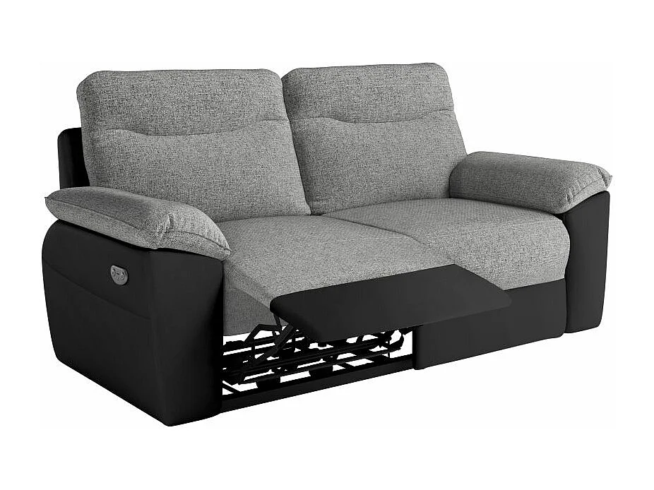 Canapé de relaxation électrique Ross 3 places en tissu et simili - Noir/Gris - L200 x P100 x H102cm - Loungitude