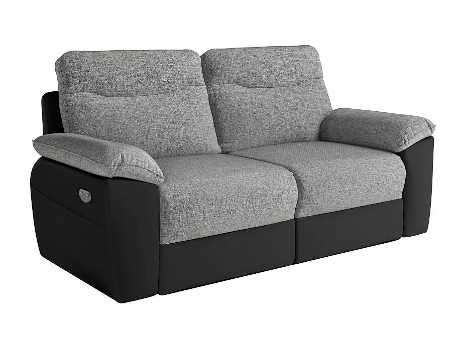 Canapé de relaxation électrique Ross 3 places en tissu et simili - Noir/Gris - L200 x P100 x H102cm - Loungitude