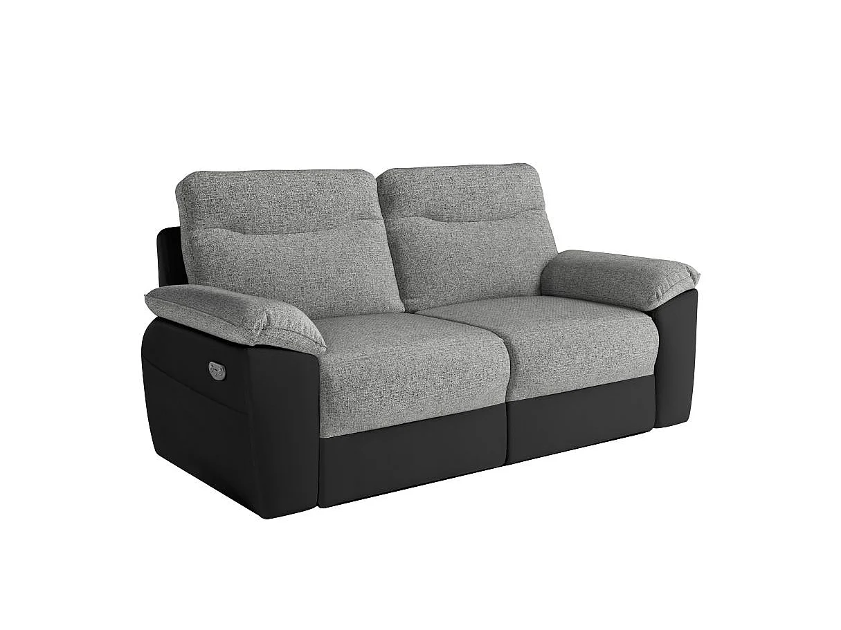 Canapé de relaxation électrique Ross 3 places en tissu et simili - Noir/Gris - L200 x P100 x H102cm - Loungitude
