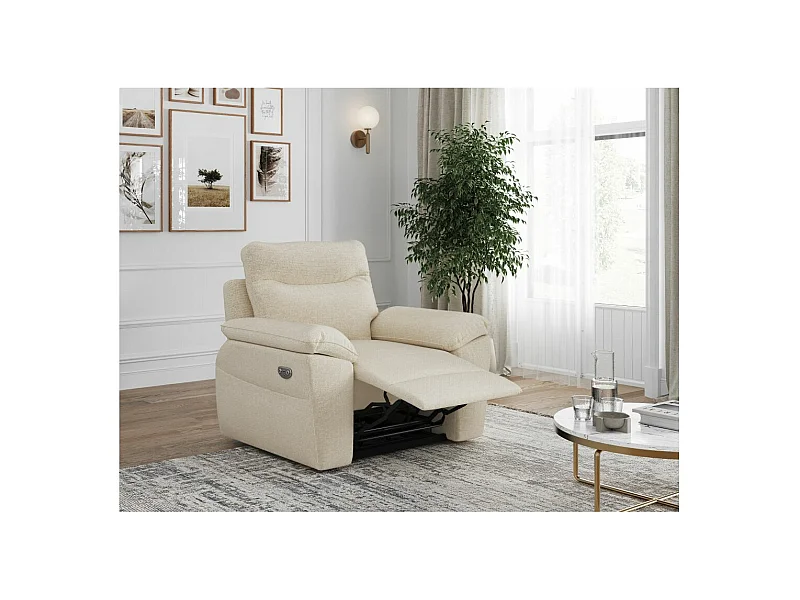 Fauteuil de relaxation électrique Ross en tissu - Beige - L101 x P100 x H102cm - Loungitude