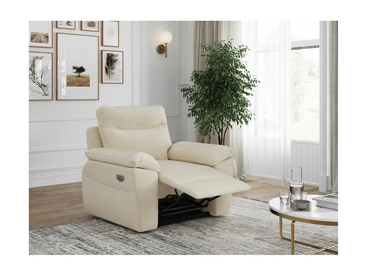 Fauteuil de relaxation électrique Ross en tissu - Beige - L101 x P100 x H102cm - Loungitude