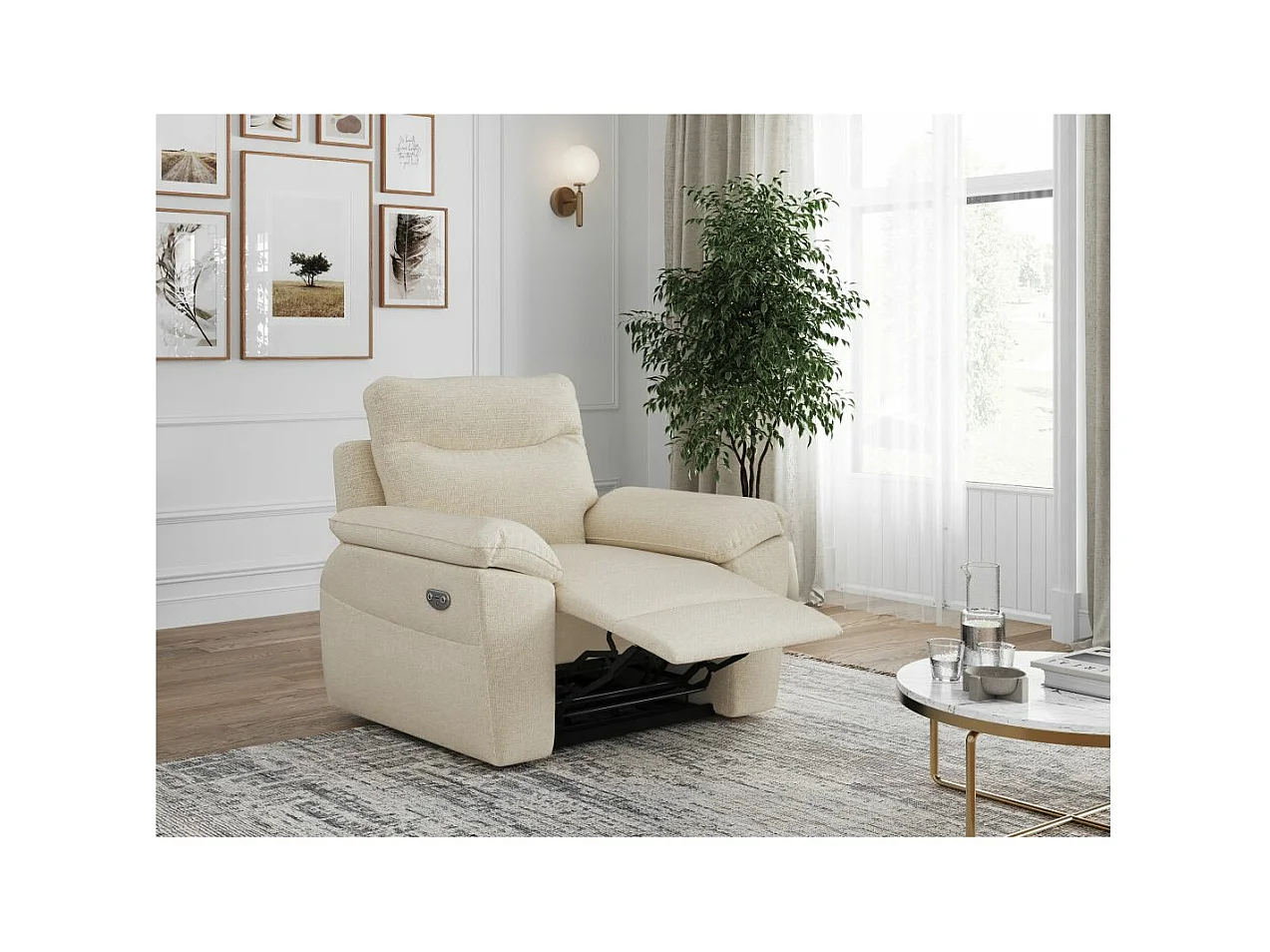 Fauteuil de relaxation électrique Ross en tissu - Beige - L101 x P100 x H102cm - Loungitude