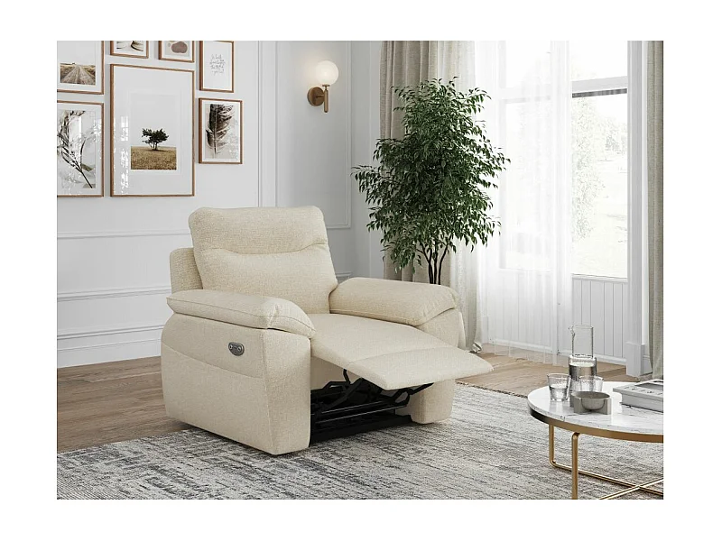 Fauteuil de relaxation électrique Ross en tissu - Beige - L101 x P100 x H102cm - Loungitude