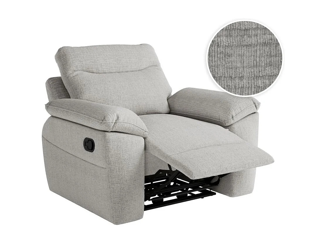 Fauteuil de relaxation manuel Ross en tissu texturé 3D - Gris clair - L101 x P100 x H102cm - Loungitude