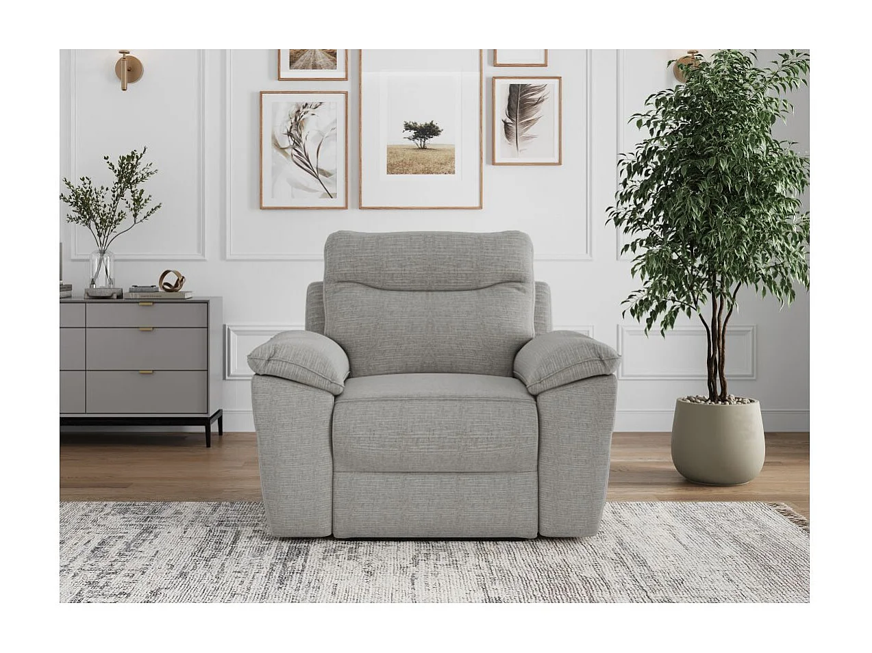 Fauteuil de relaxation manuel Ross en tissu texturé 3D - Gris clair - L101 x P100 x H102cm - Loungitude