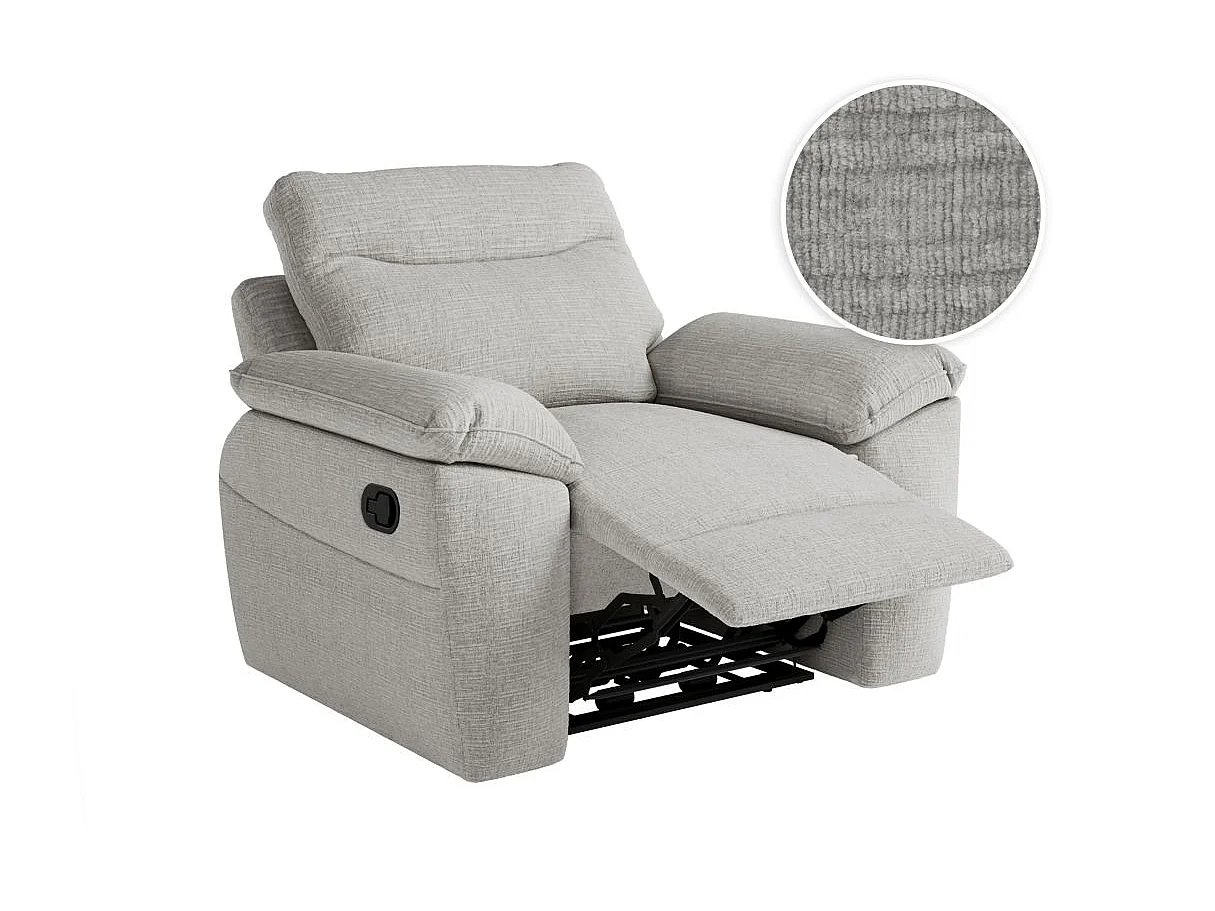 Fauteuil de relaxation manuel Ross en tissu texturé 3D - Gris clair - L101 x P100 x H102cm - Loungitude