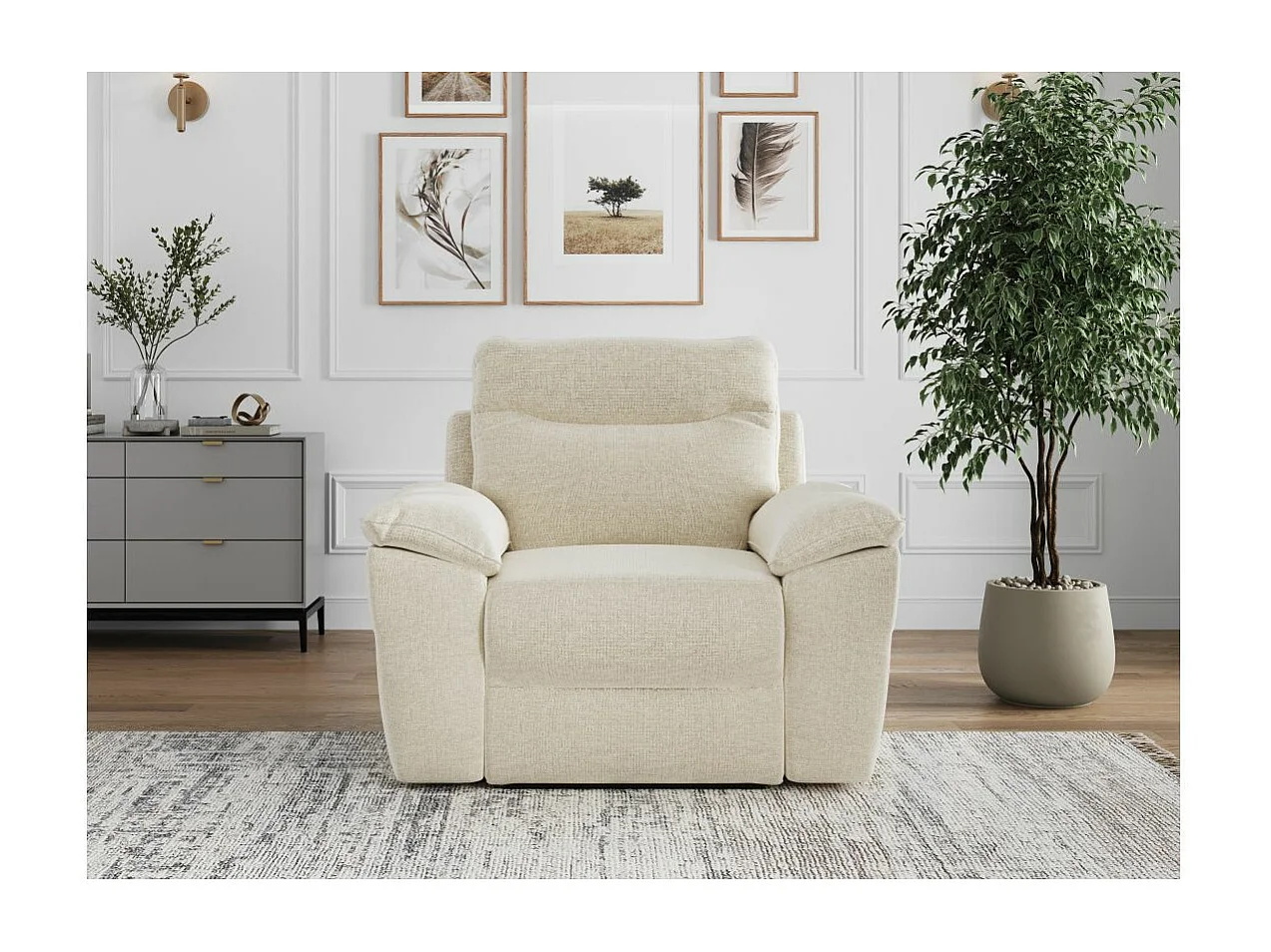 Fauteuil de relaxation manuel Ross en tissu - Beige - L101 x P100 x H102cm - Loungitude