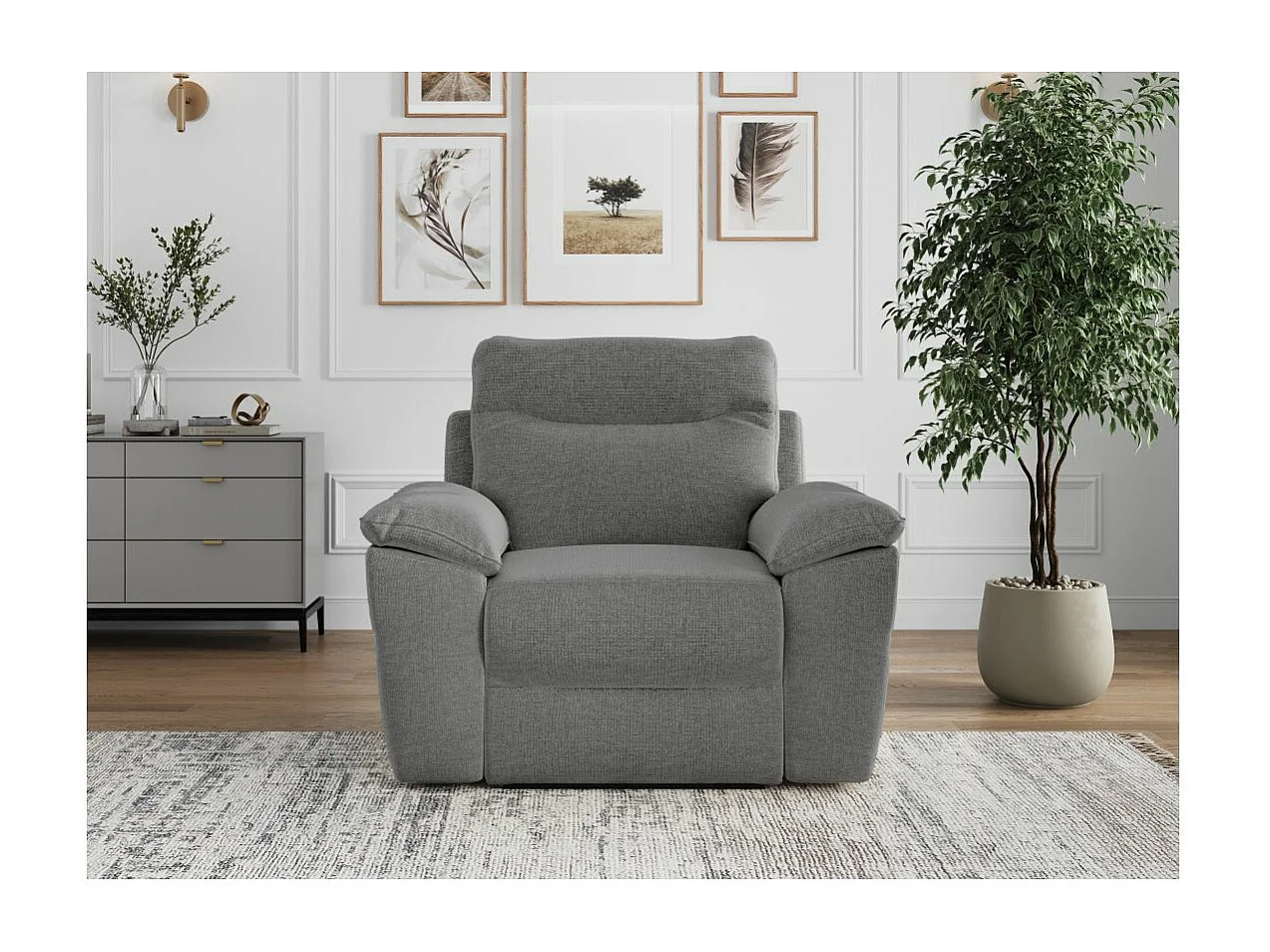Fauteuil de relaxation manuel Ross en tissu - Gris - L101 x P100 x H102cm - Loungitude