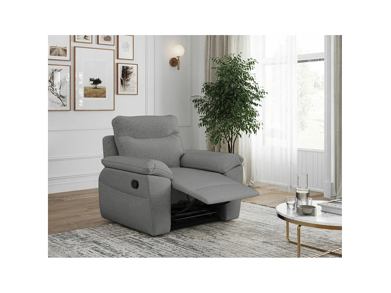 Fauteuil de relaxation manuel Ross en tissu - Gris - L101 x P100 x H102cm - Loungitude