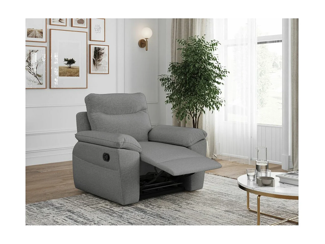 Fauteuil de relaxation manuel Ross en tissu - Gris - L101 x P100 x H102cm - Loungitude