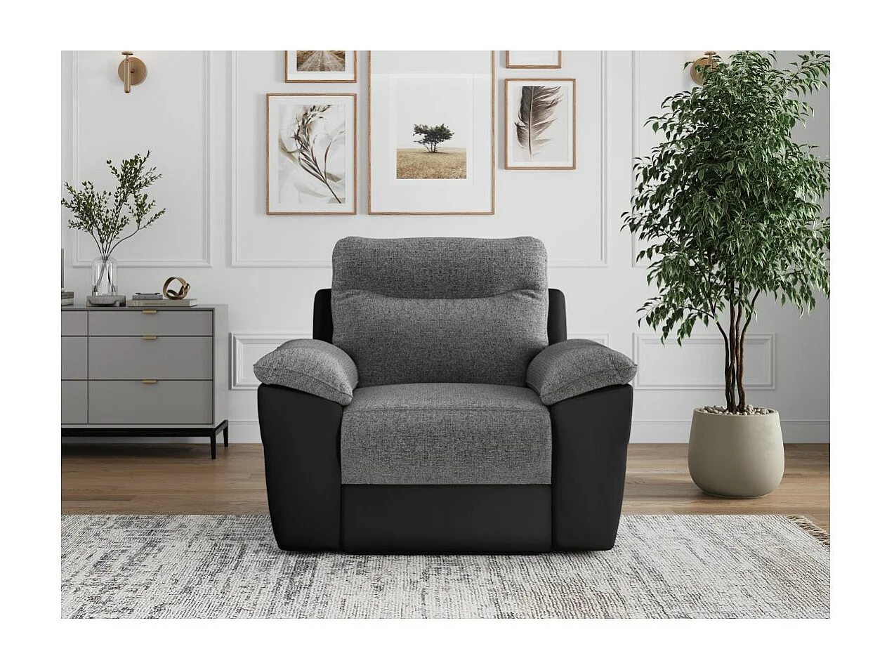 Fauteuil de relaxation électrique Ross en tissu et simili - Noir/Gris - L101 x P100 x H102cm - Loungitude