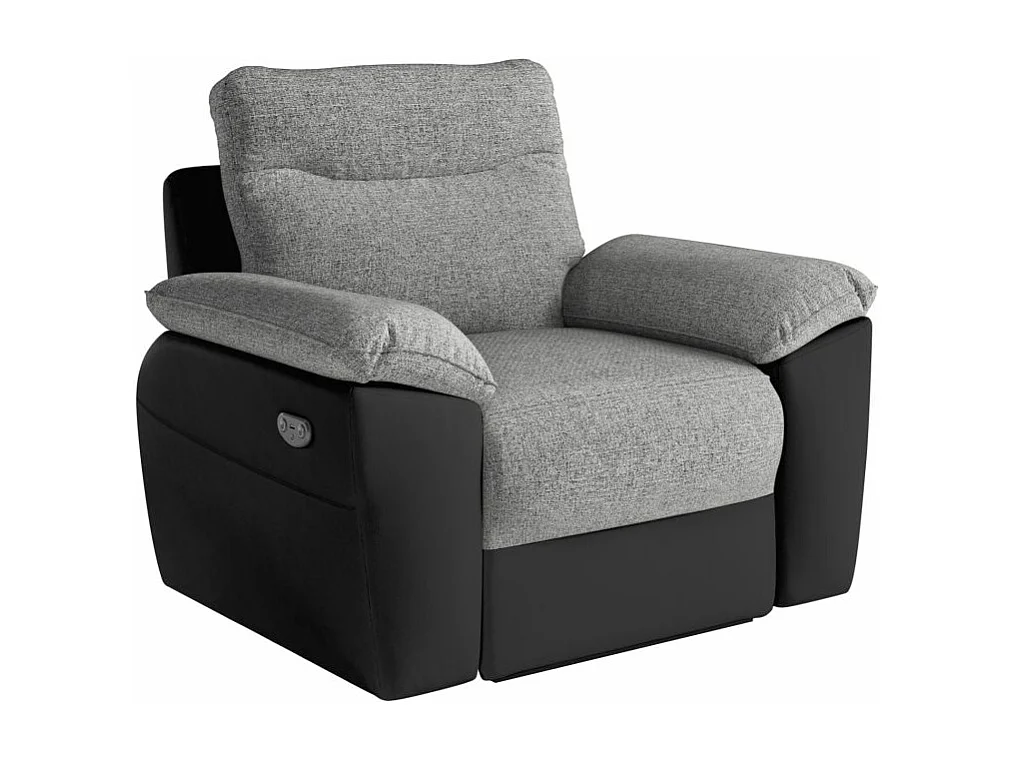 Fauteuil de relaxation électrique Ross en tissu et simili - Noir/Gris - L101 x P100 x H102cm - Loungitude