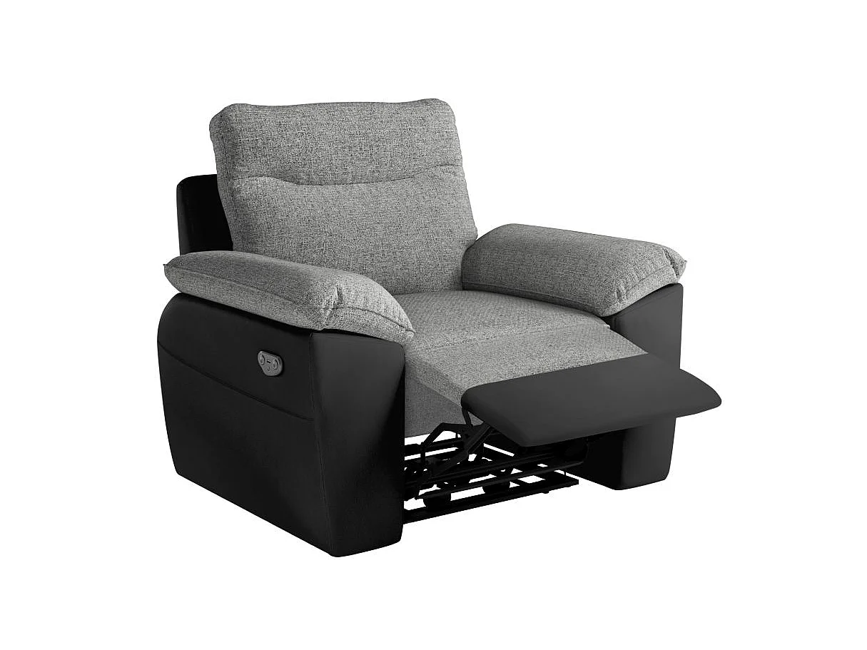 Fauteuil de relaxation électrique Ross en tissu et simili - Noir/Gris - L101 x P100 x H102cm - Loungitude