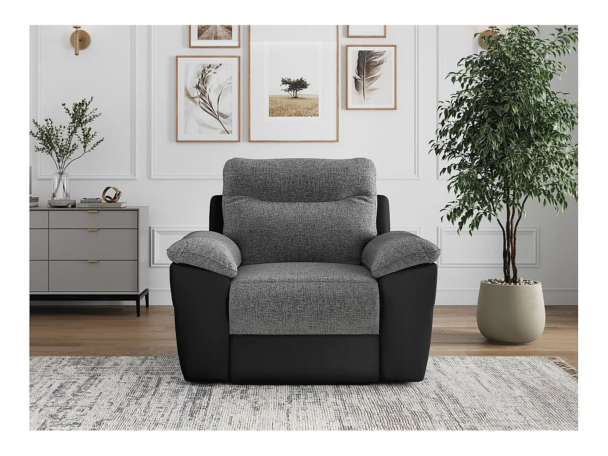 Fauteuil de relaxation électrique Ross en tissu et simili - Noir/Gris - L101 x P100 x H102cm - Loungitude