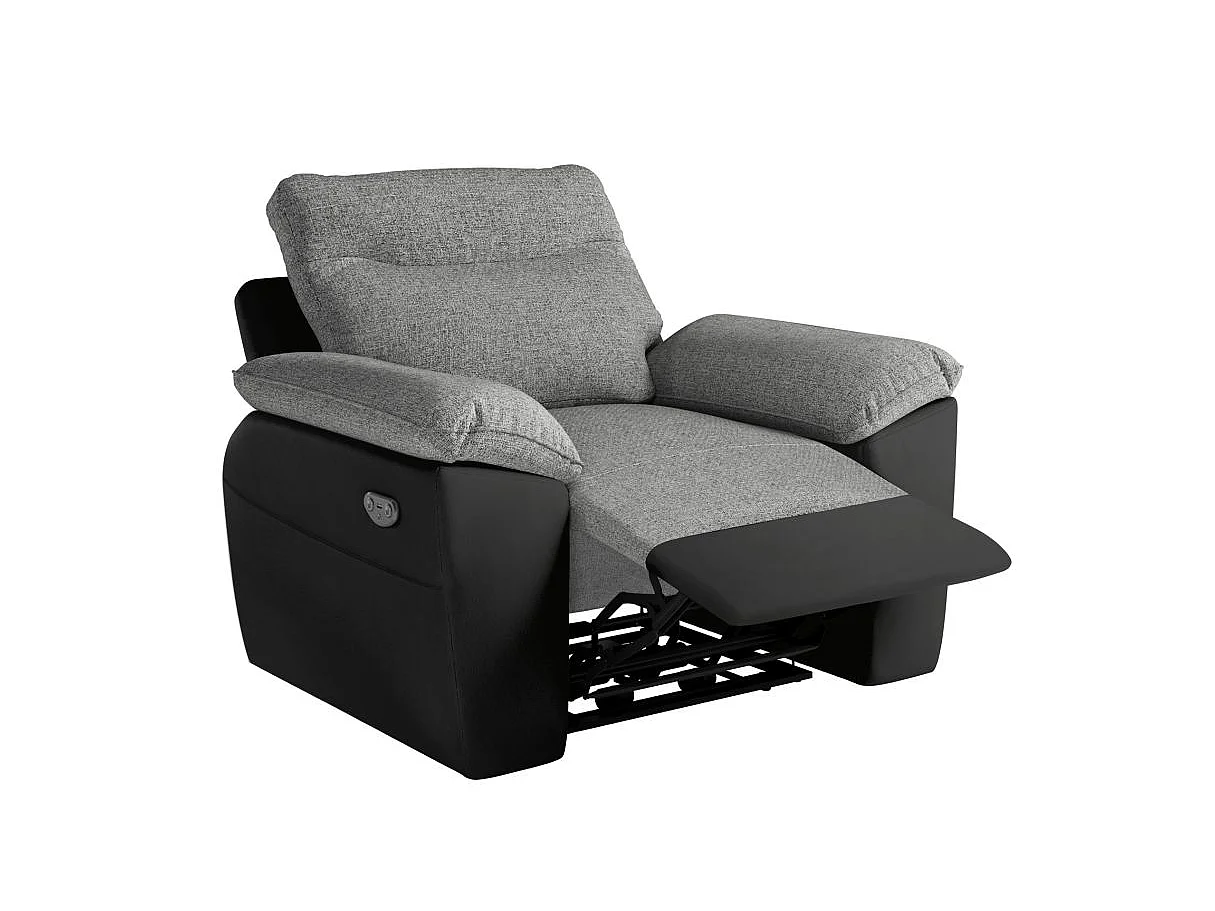 Fauteuil de relaxation électrique Ross en tissu et simili - Noir/Gris - L101 x P100 x H102cm - Loungitude