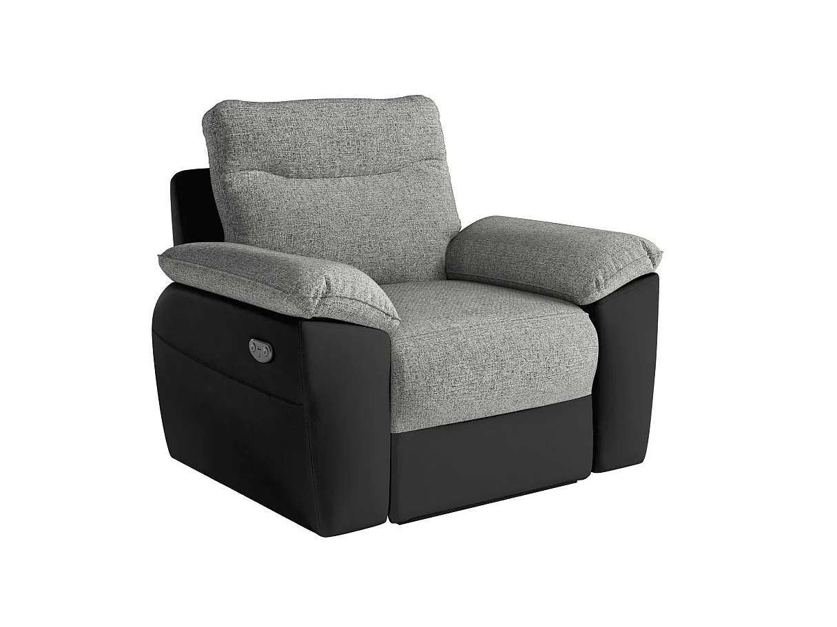 Fauteuil de relaxation électrique Ross en tissu et simili - Noir/Gris - L101 x P100 x H102cm - Loungitude