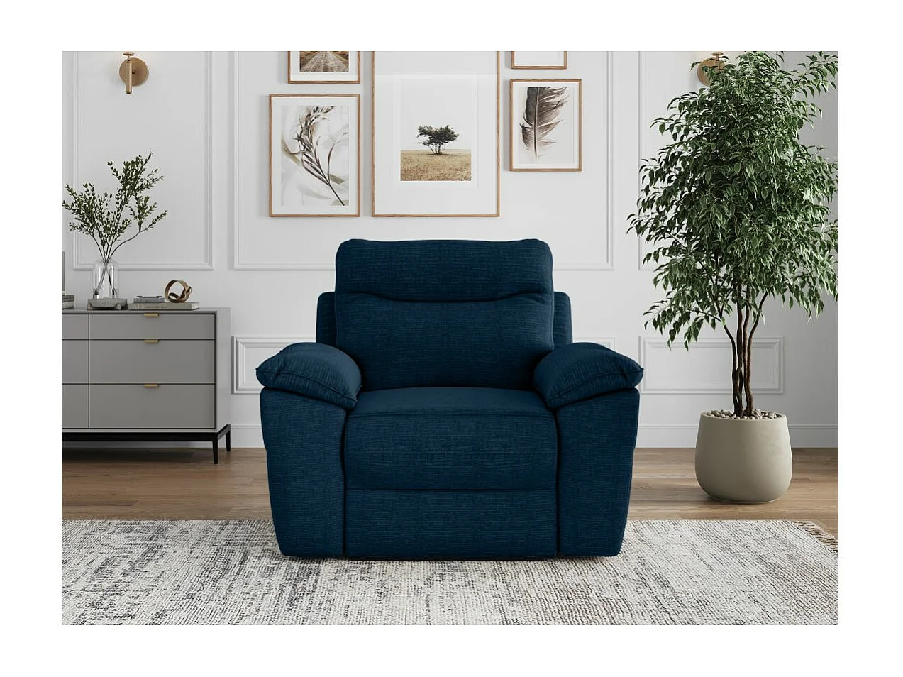 Fauteuil de relaxation manuel Ross en tissu texturé 3D - Bleu foncé - L101 x P100 x H102cm - Loungitude