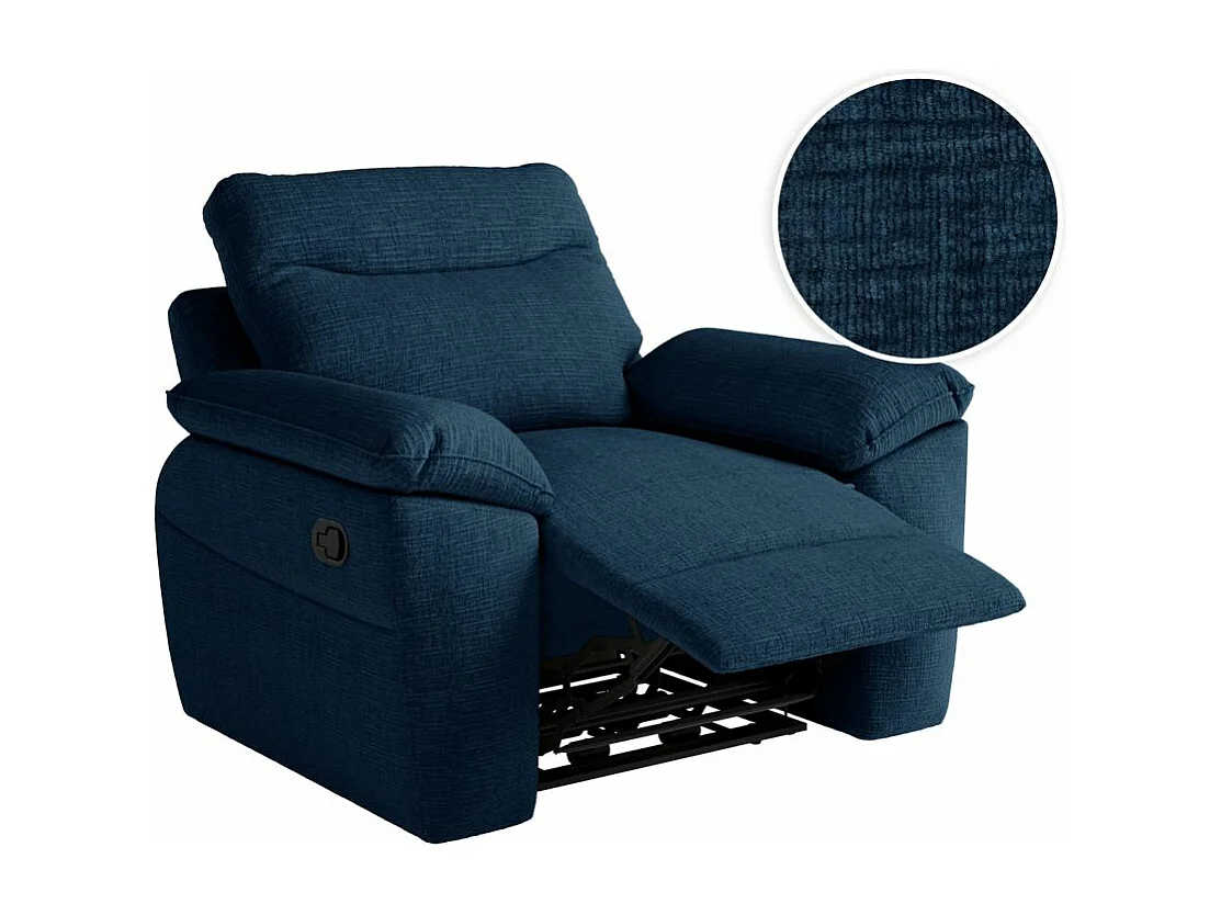 Fauteuil de relaxation manuel Ross en tissu texturé 3D - Bleu foncé - L101 x P100 x H102cm - Loungitude