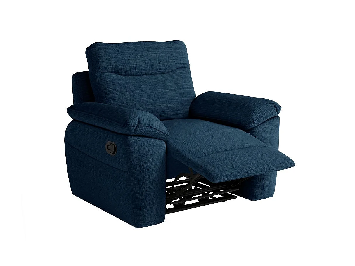 Fauteuil de relaxation manuel Ross en tissu texturé 3D - Bleu foncé - L101 x P100 x H102cm - Loungitude