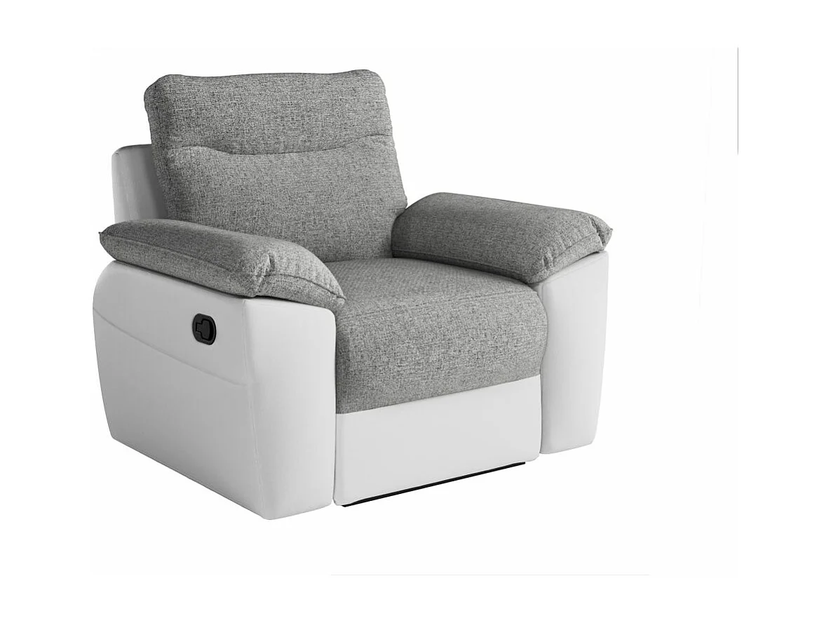 Fauteuil de relaxation manuel Ross en tissu et simili - Blanc/Gris - L101 x P100 x H102cm - Loungitude