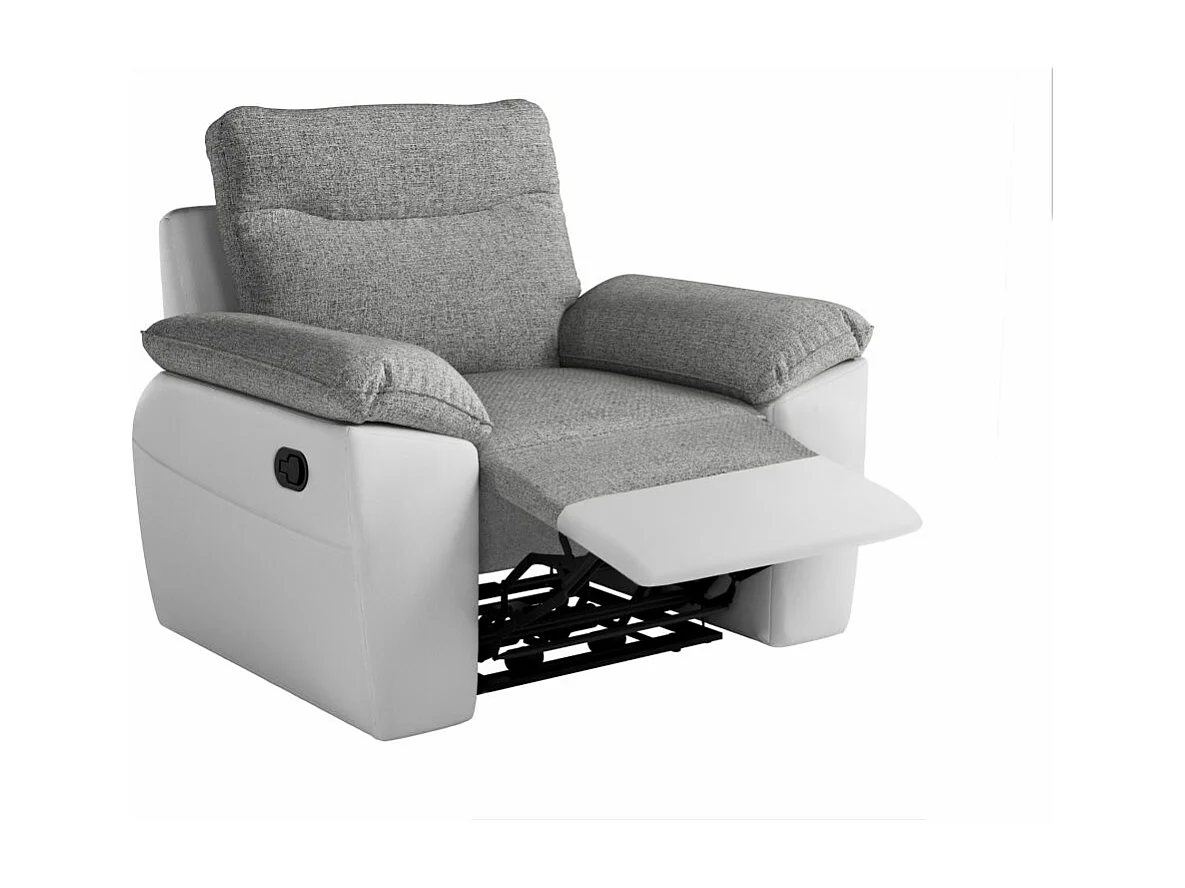 Fauteuil de relaxation manuel Ross en tissu et simili - Blanc/Gris - L101 x P100 x H102cm - Loungitude