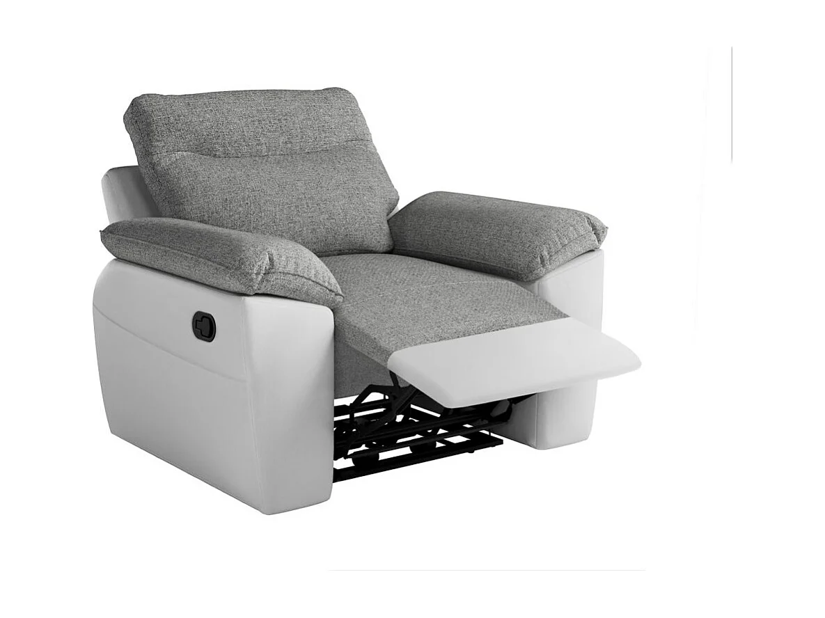 Fauteuil de relaxation manuel Ross en tissu et simili - Blanc/Gris - L101 x P100 x H102cm - Loungitude