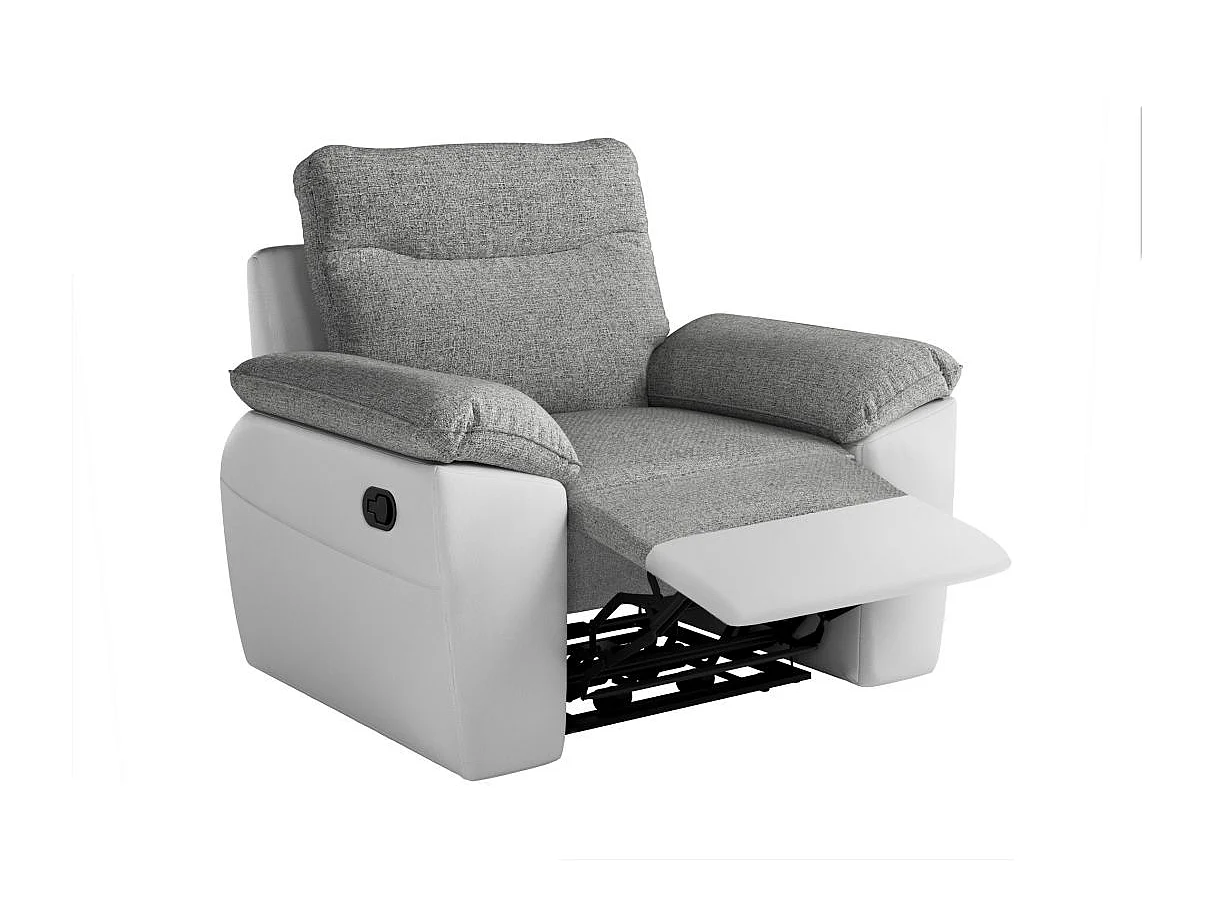Fauteuil de relaxation manuel Ross en tissu et simili - Blanc/Gris - L101 x P100 x H102cm - Loungitude