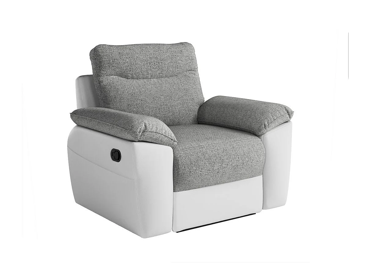 Fauteuil de relaxation manuel Ross en tissu et simili - Blanc/Gris - L101 x P100 x H102cm - Loungitude