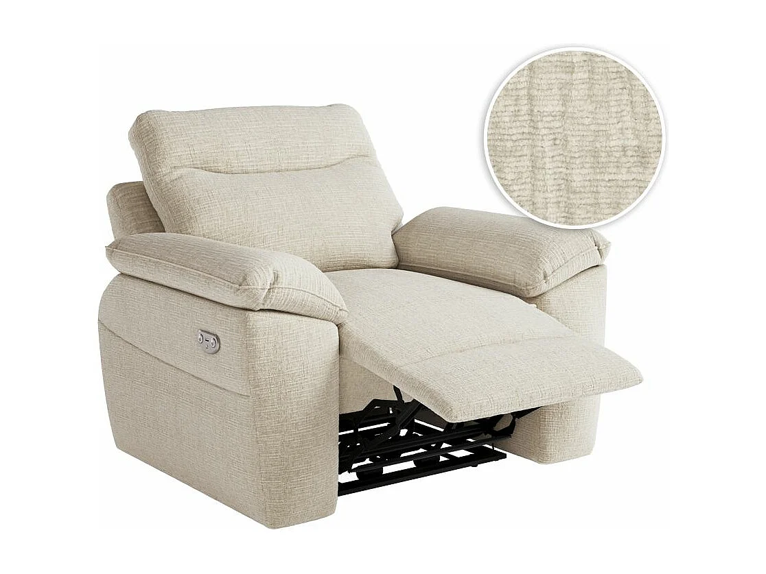 Fauteuil de relaxation électrique Ross en tissu texturé 3D - Beige - L101 x P100 x H102cm - Loungitude