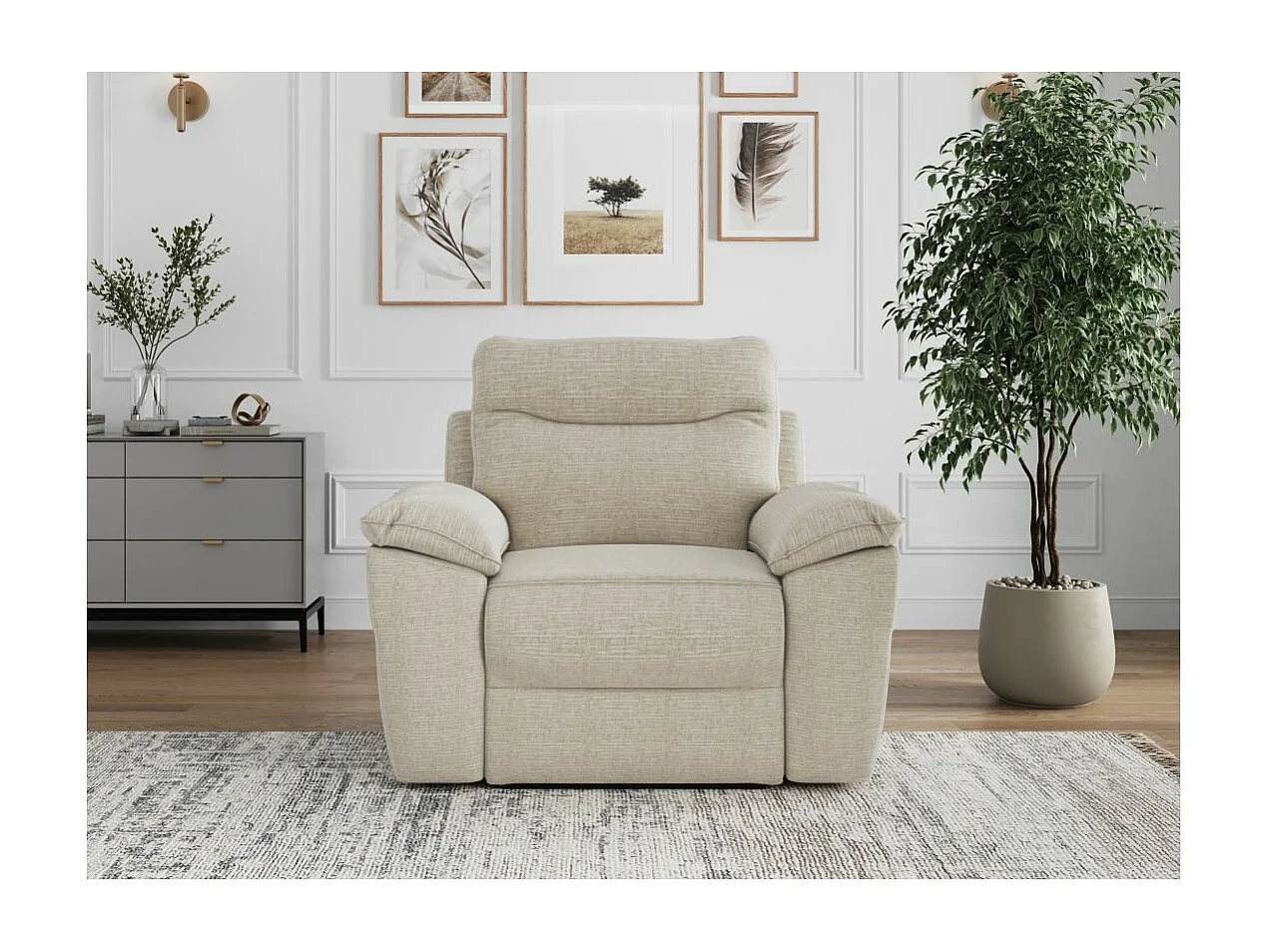 Fauteuil de relaxation électrique Ross en tissu texturé 3D - Beige - L101 x P100 x H102cm - Loungitude