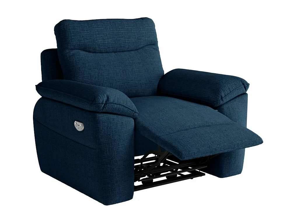 Fauteuil de relaxation électrique Ross en tissu texturé 3D - Bleu foncé - L101 x P100 x H102cm - Loungitude