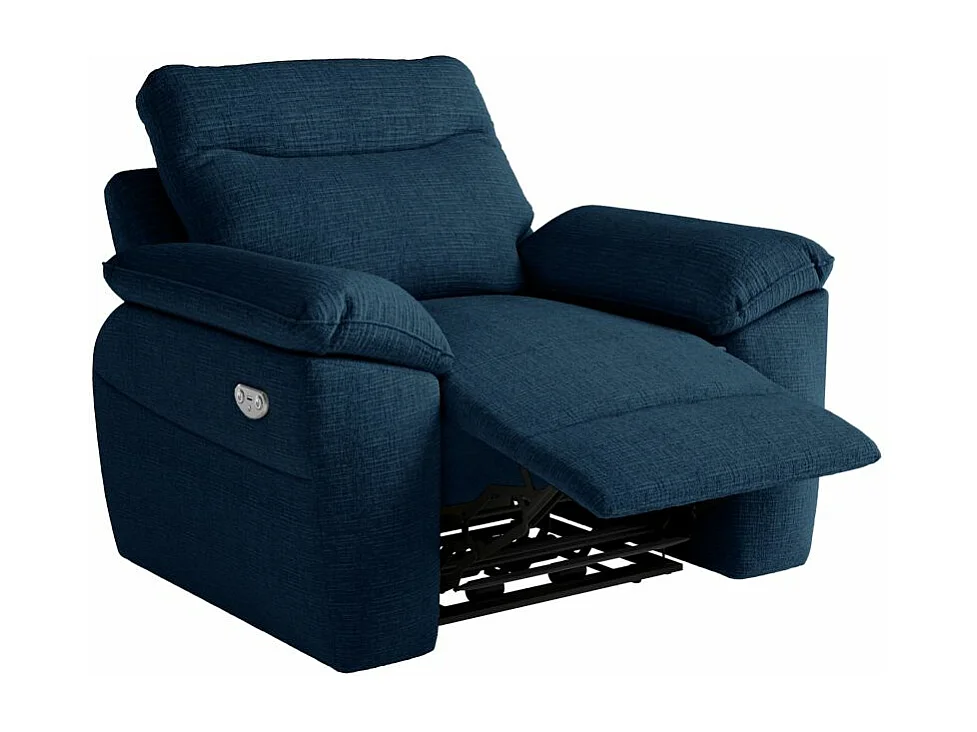 Fauteuil de relaxation électrique Ross en tissu texturé 3D - Bleu foncé - L101 x P100 x H102cm - Loungitude