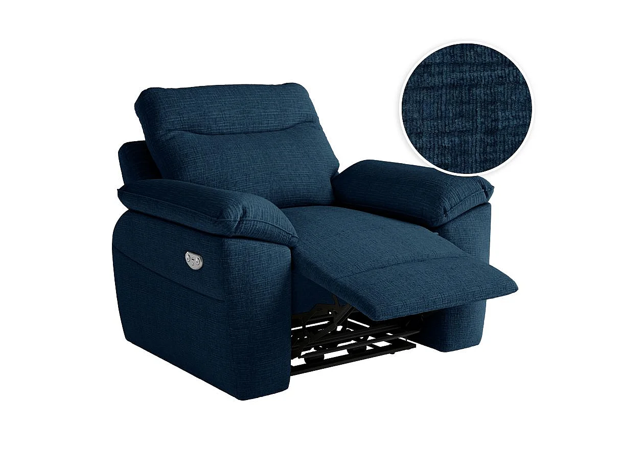 Fauteuil de relaxation électrique Ross en tissu texturé 3D - Bleu foncé - L101 x P100 x H102cm - Loungitude