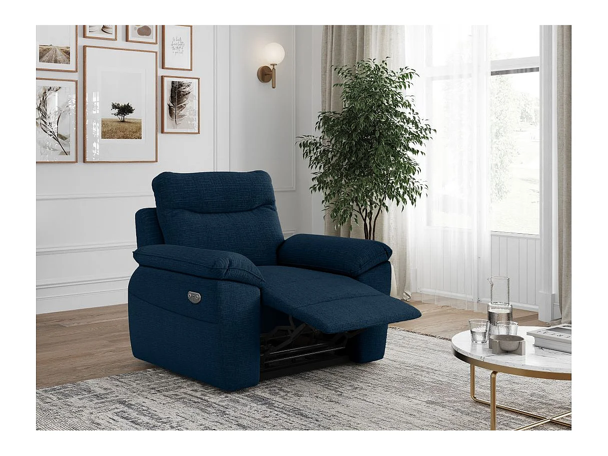 Fauteuil de relaxation électrique Ross en tissu texturé 3D - Bleu foncé - L101 x P100 x H102cm - Loungitude