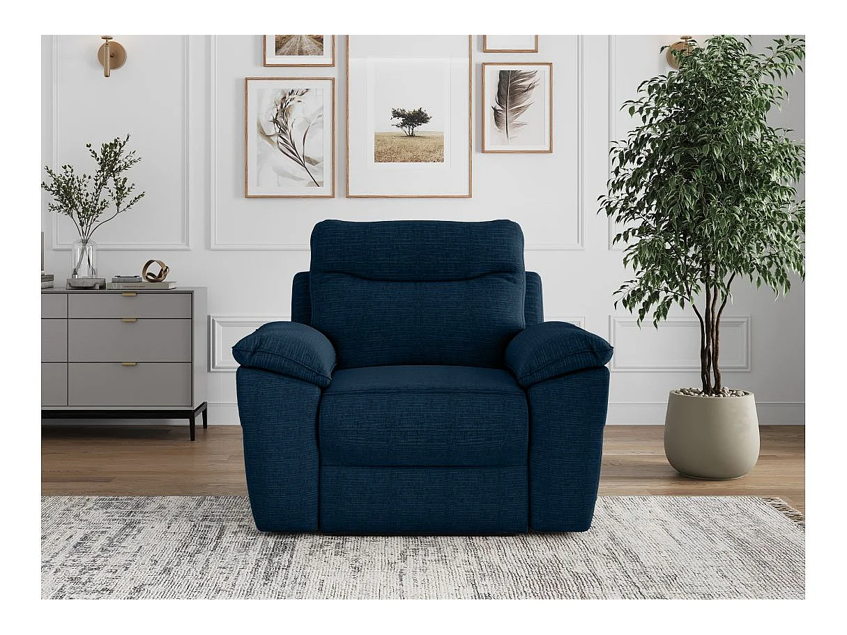 Fauteuil de relaxation électrique Ross en tissu texturé 3D - Bleu foncé - L101 x P100 x H102cm - Loungitude