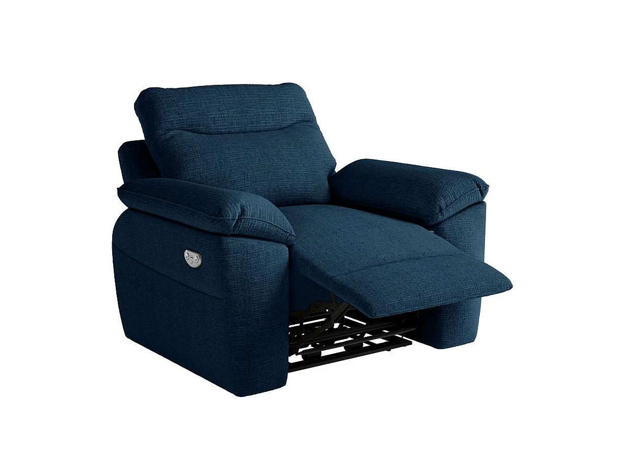 Fauteuil de relaxation électrique Ross en tissu texturé 3D - Bleu foncé - L101 x P100 x H102cm - Loungitude
