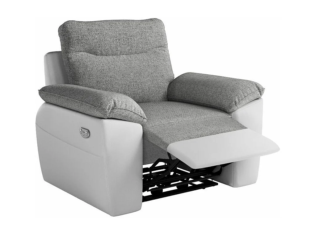 Fauteuil de relaxation électrique Ross en tissu et simili - Blanc/Gris - L101 x P100 x H102cm - Loungitude